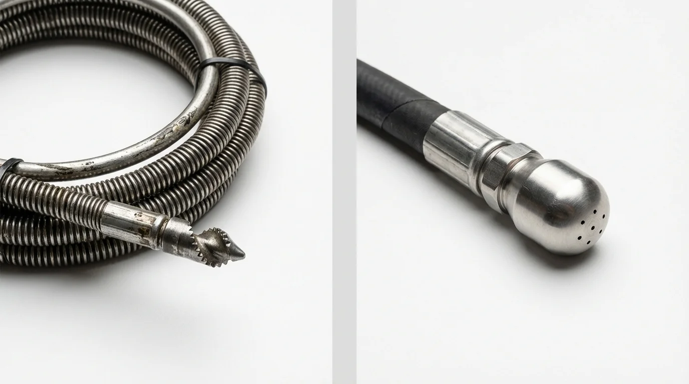 Drain snake cable and hydro jetting nozzle used for drain cleaning in Landisville, PA