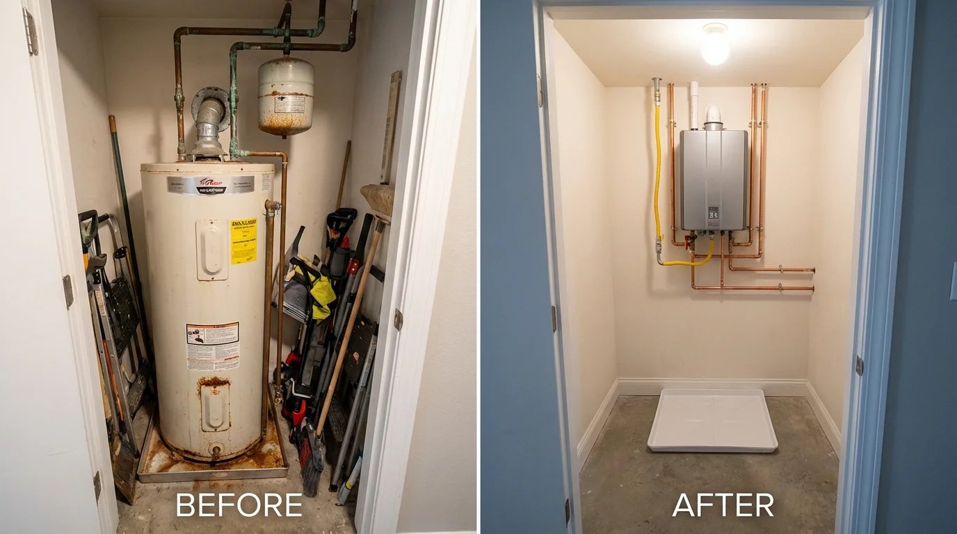 Tank water heater versus wall-mounted tankless unit comparison for Landisville, PA homeowners