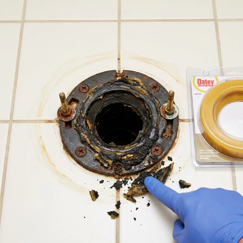 Failed wax ring showing water seepage at the base of a toilet in a Landisville, PA home