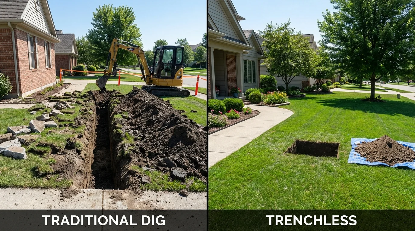 Trenchless sewer repair with minimal yard damage versus traditional excavation in Landisville, PA